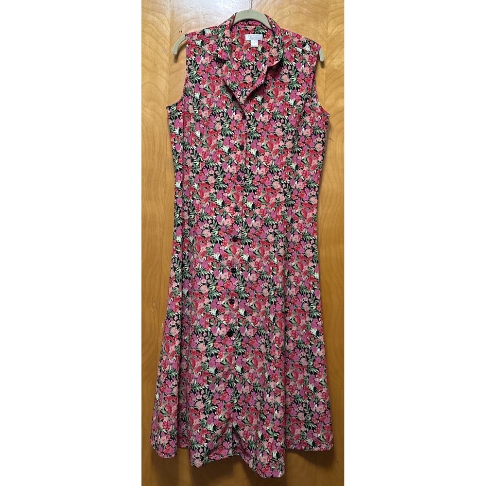 CHRISTOPHER & BANKS Womens Floral Sleeveless Midi‎ Shirt Dress Sz 12